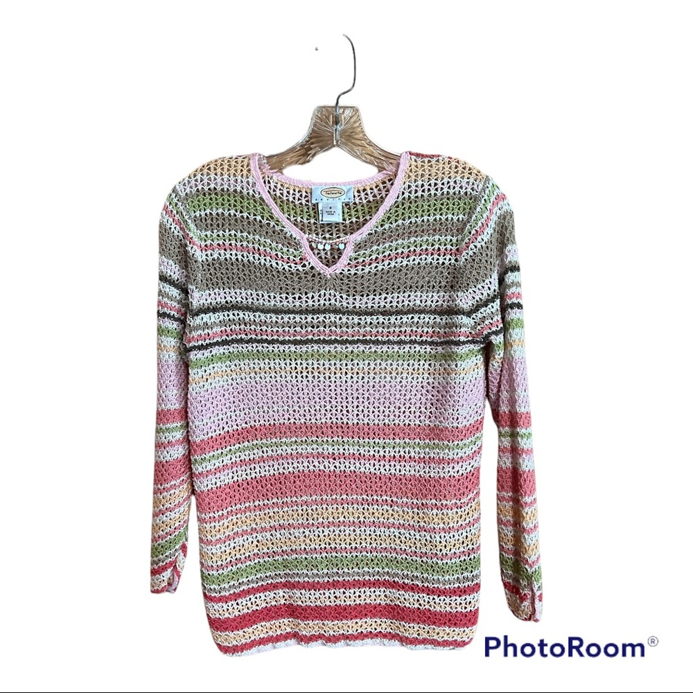 Talbots Pastel Striped Open Weave Summer Sweater Size Small